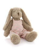 Meet Mr Honey Bunny by Nana Huchy, a beautifully soft bunny dressed in your choice of pink or blue striped overalls.