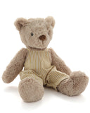 Honey Bear soft teddy in mustard striped overalls by Nana Huchy