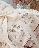 Vintage Rose quilt cover set in soft cotton muslin featuring delicate pink floral bedding with timeless heirloom charm.